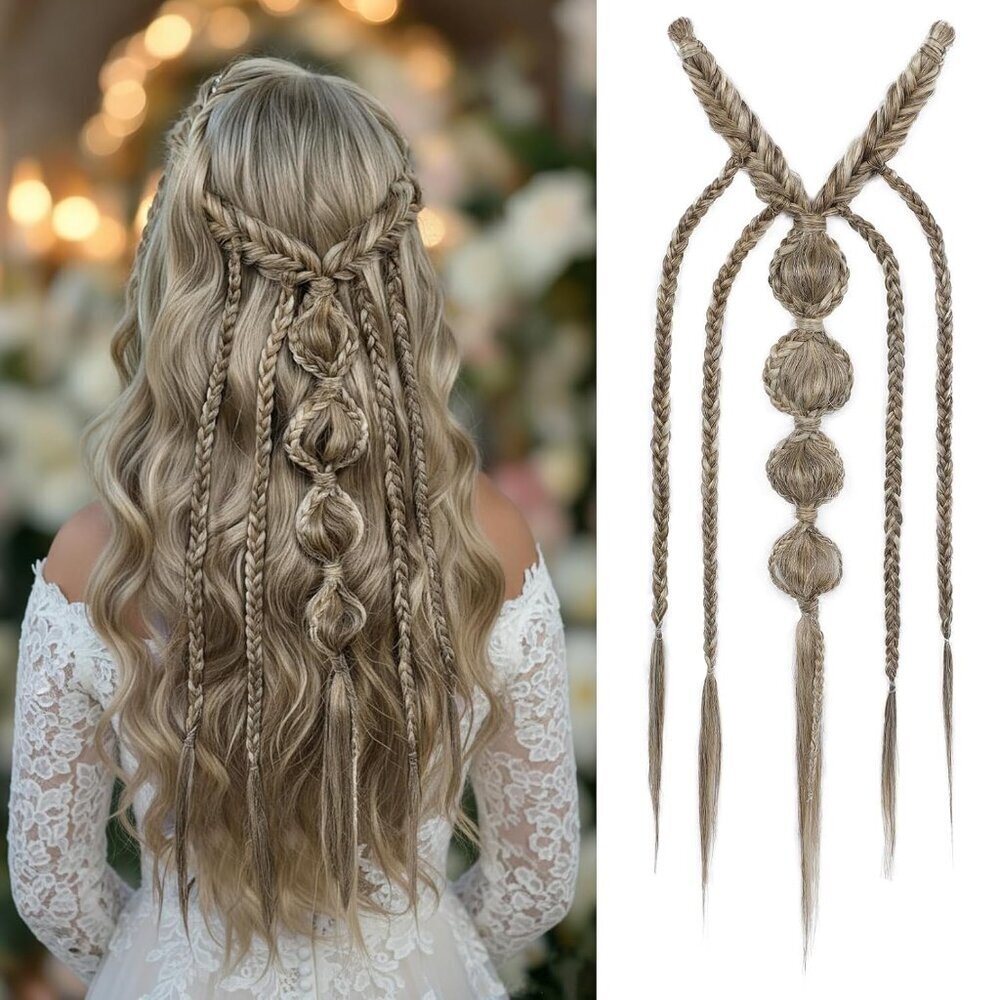 Clip in Braid Hair Extensions Folk Boho Festival Viking Renaissance Cosplay Wedd